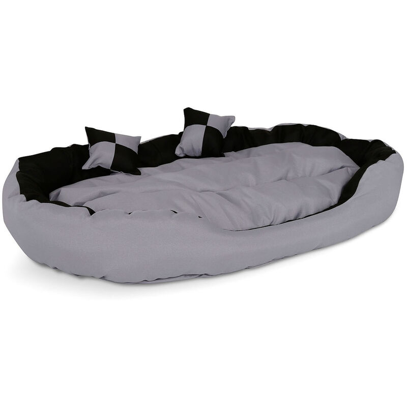 4-in-1 Hundebett, Hundekissen, Hundekörbchen mit Wendekissen, grau/schwarz, Größe l - Lionto