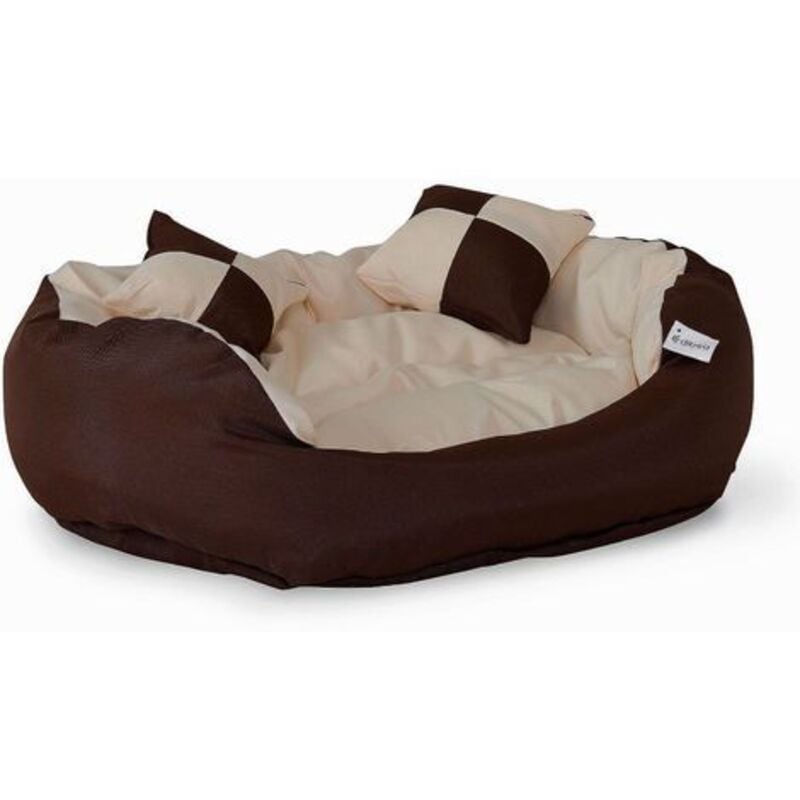Lionto 4-in-1 Hundebett, Hundekissen, Hundekörbchen mit Wendekissen, braun/beige, Größe s