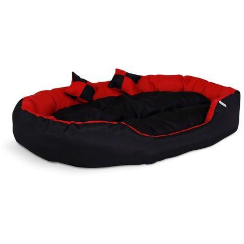 Dibea - lionto 4-in-1 Hundebett, Hundekissen, Hundekörbchen mit Wendekissen, schwarz/rot, Größe m