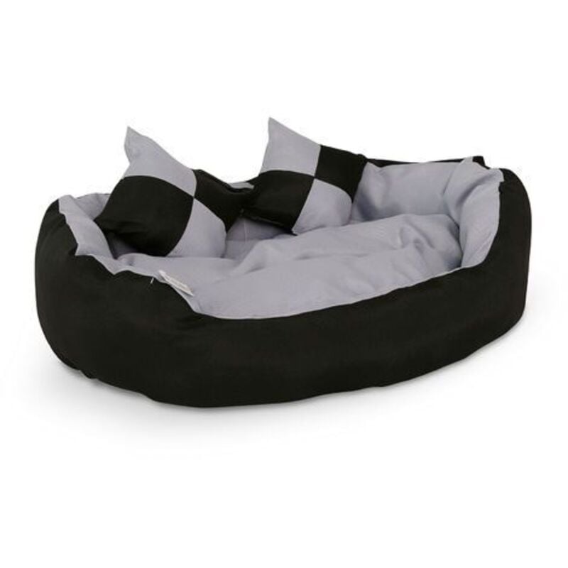 lionto 4-in-1 Hundebett, Hundekissen, Hundekörbchen mit Wendekissen, grau/schwarz, Größe S