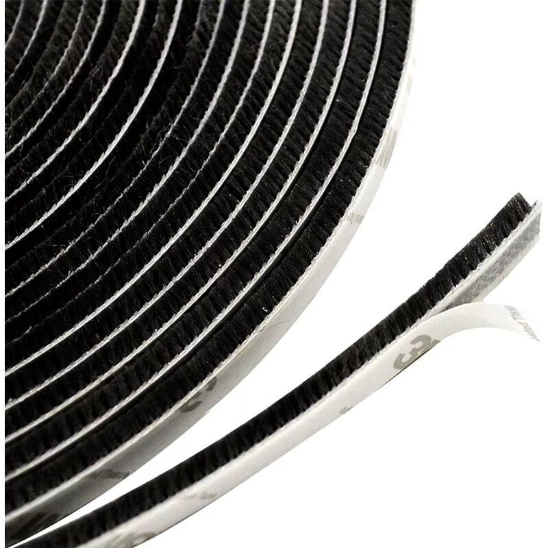 Dichtungsband für Türen und Fenster, 10 m Bürstendichtung für Türen und Fenster (9 mm x 15 mm, Schwarz)