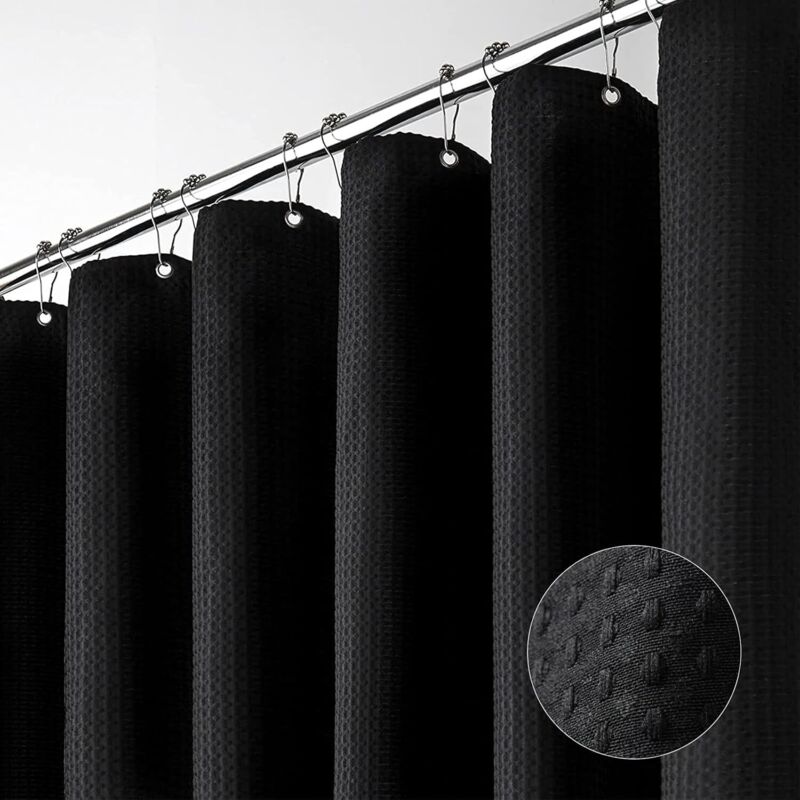 Dicker Duschvorhang aus Stoff, luxuriöser Duschvorhang fürs Badezimmer, 1 m x 1,8 m, schwarz