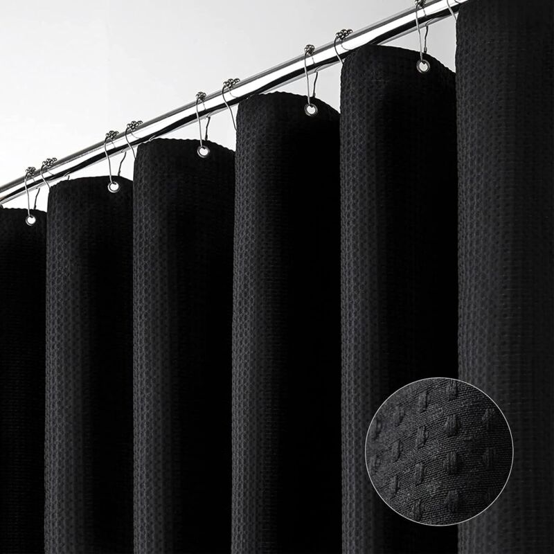 Dicker Duschvorhang aus Stoff, luxuriöser Duschvorhang fürs Badezimmer, 1,5 m x 1,8 m, schwarz