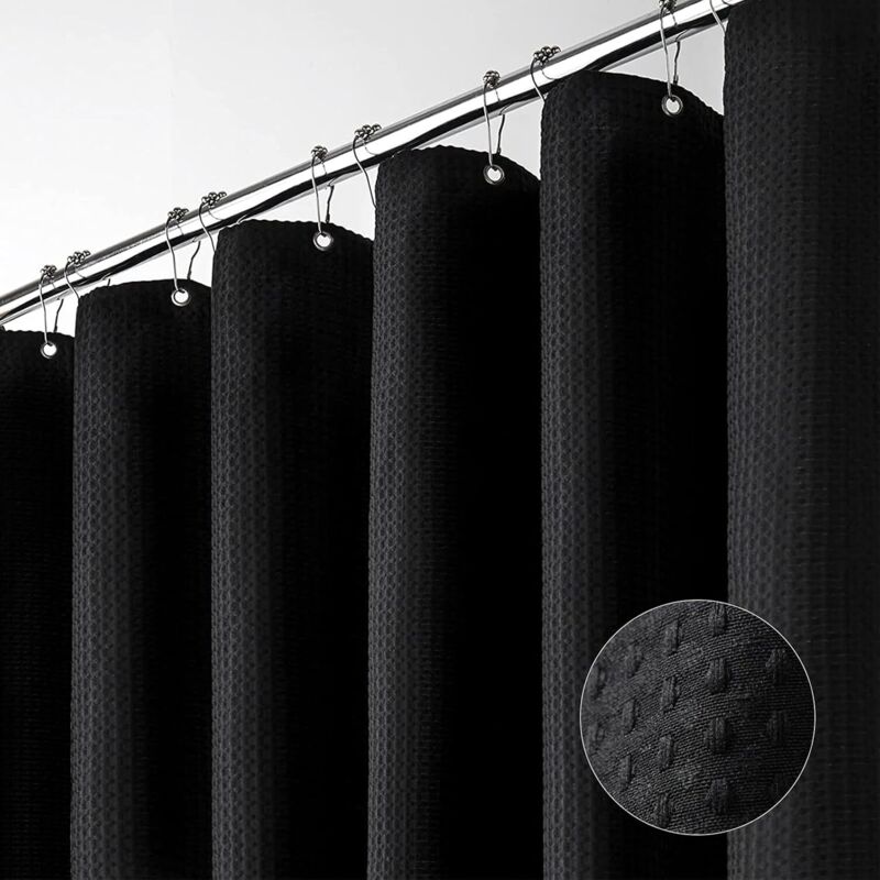 Dicker Duschvorhang aus Stoff, luxuriöser Duschvorhang fürs Badezimmer, 1,8 m x 2 m, schwarz