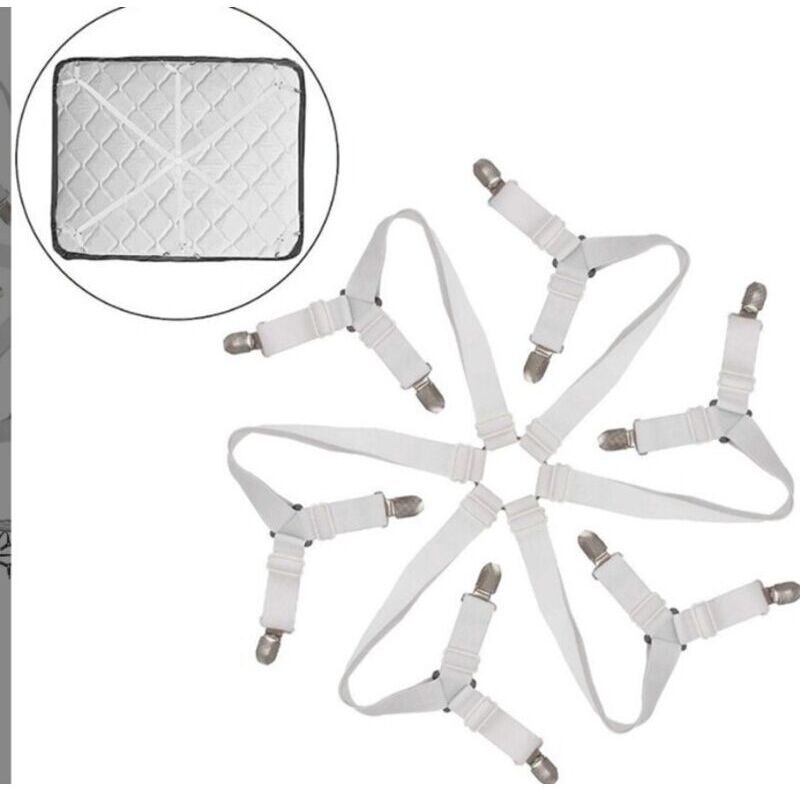 Dieses Bettwäscheset beinhaltet 6 verstellbare Bettlakenhaken und einen dreifach verstellbaren Bettlakenriemen der Größe 6, geeignet für alle runden