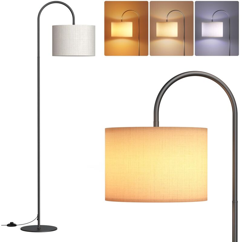 Stehlampe fürs Wohnzimmer, 720 Lumen – 12-W-LED-Leuchtmittel, moderne Stehlampe mit Leinenschirm, 3 Farbtemperaturen
