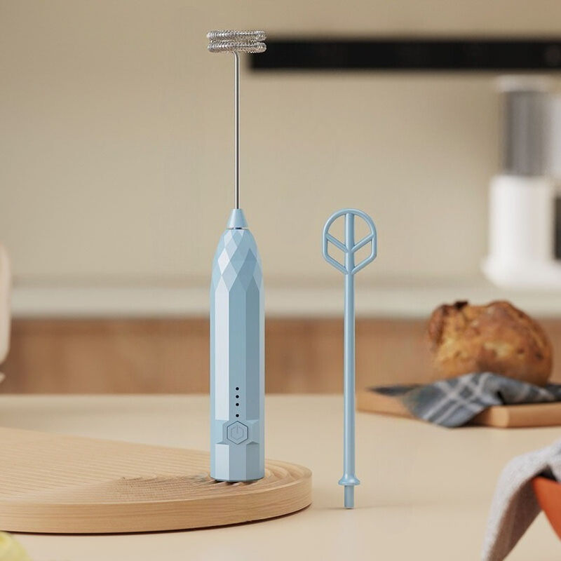 1 Tragbarer elektrischer Mini-Milchaufschäumer — Edelstahl, per USB aufladbar — Tragbarer Kaffee-Mixer, elektrischer Schneebesen, elektrischer Mixer
