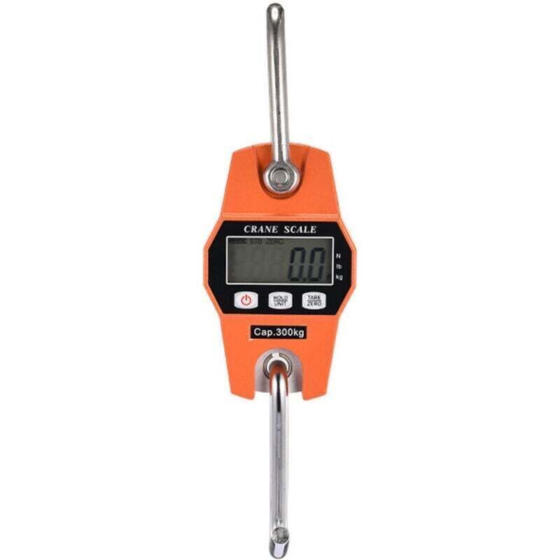 Digitale elektronische Waage, tragbare Hebewaage, Industriewaage 660 lb/300 kg, für Gepäck, Angeln, Jagen (orange, mit Batterie)