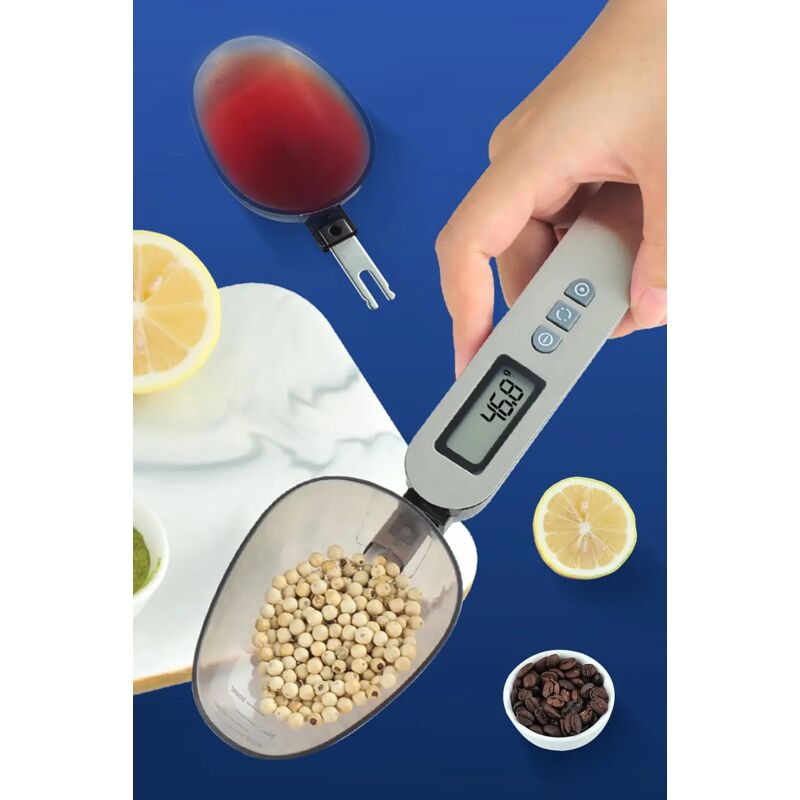Digitale LCD-Küchenwaage mit zwei Löffelaufsätzen zum Abwiegen von Mehl, Kaffee, Milch und mehr (500 g/0,3 g).