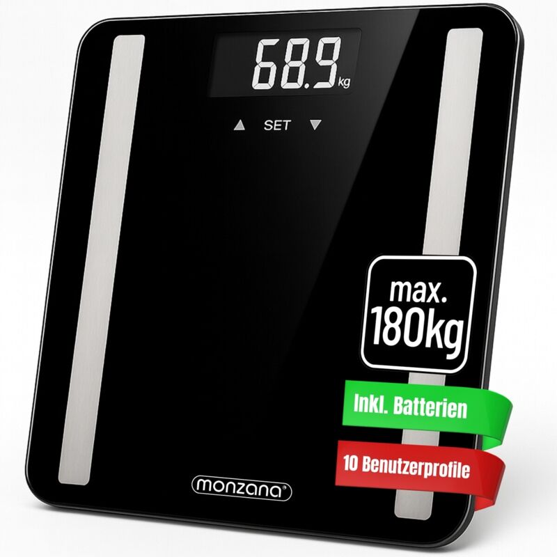 Personenwaage Digital 8 in 1 Körperanalyse Waage 180kg bioelektrische Widerstandsanalyse (bia) lcd Display mit Backlight gehärtetes Sicherheitsglas
