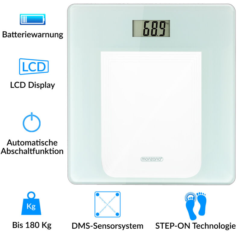 Personenwaage Digital hochpräzises DMS-Sensorsystem lcd Display gehärtetes Sicherheitsglas Körperwaage Waage