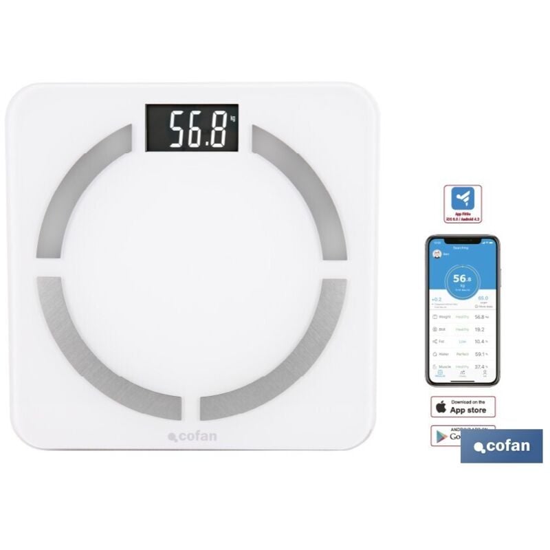 Digitale Personenwaage mit LCD-Display und Bluetooth-Konnektivität zur mobilen App (Maximalgewicht 180 kg)