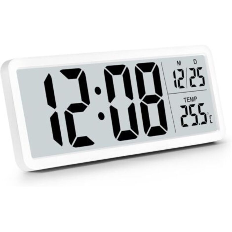 Digitale Wanduhr mit Batteriebetrieb, digitale Wanduhr mit großen Ziffern, Temperatur, 12/24 Stunden, Schreibtischuhr, digitale Wanduhr für