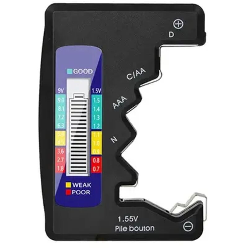 Digitaler Batterietester mit LCD-Anzeige für AA/AAA/9V/1,5V-Knopfzellenbatterien – Kapazitätsprüfung, Diagnosegerät, Schwarz