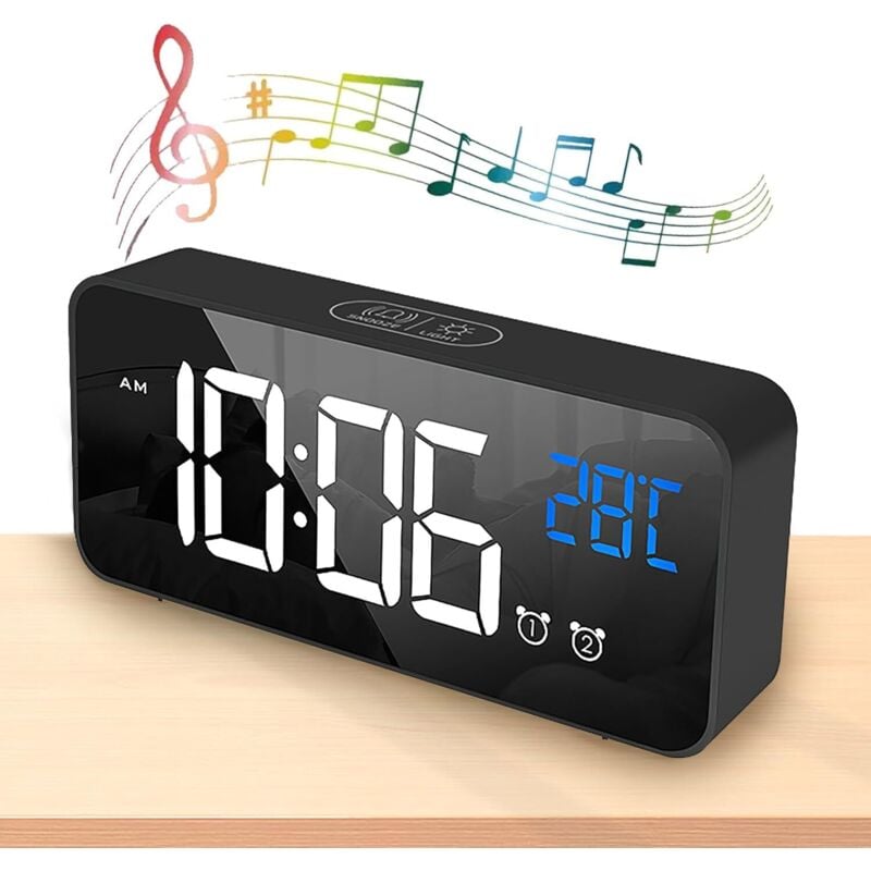 Digitaler Wecker 2.0, LED-Digitaluhr, digitaler Wecker mit Temperatur, tragbarer Spiegelalarm, einstellbare Helligkeit, Schlummerfunktion,