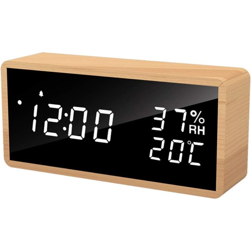 Digitaler Wecker aus Holz, elektronischer Wecker mit 3 Alarmeinstellungen, USB-betriebene Digitaluhr, Schlummerwecker mit LED-Anzeige von Zeit,