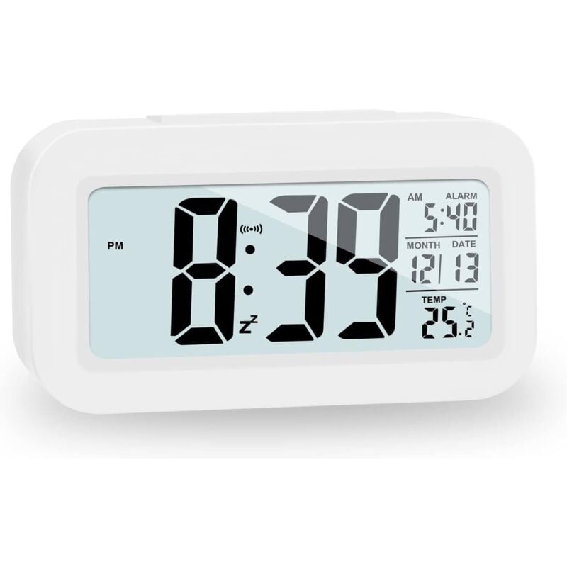 Digitaler Wecker, batteriebetriebener Digitalwecker, lautloser Wecker für Kinder und Erwachsene, großes LED-Display, Temperaturkalender (weiß)