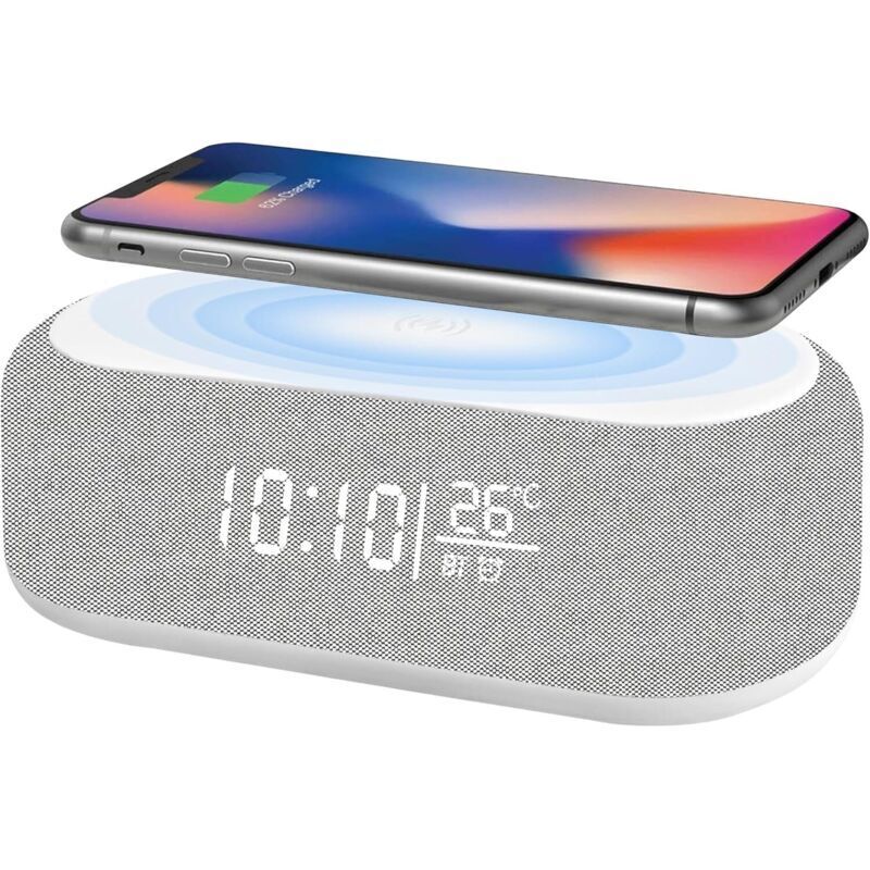 Digitaler Wecker, Bluetooth-Digitalwecker mit Audiofunktion – 9 Nachtlichtfarben, Bluetooth-Lautsprecher, kabelloses Ladegerät für iPhone/Samsung