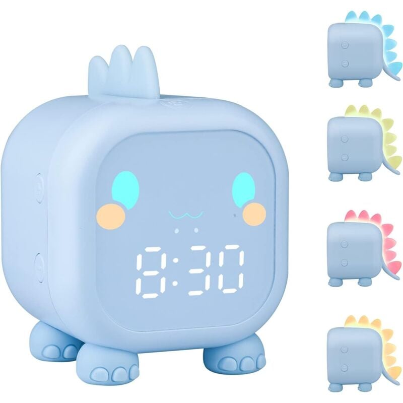 Digitaler Wecker für Kinder, Mädchen und Jungen, Dinosaurier-Wecker, buntes Licht/Countdown/Schlummerfunktion/2-Gruppen-Alarm/6