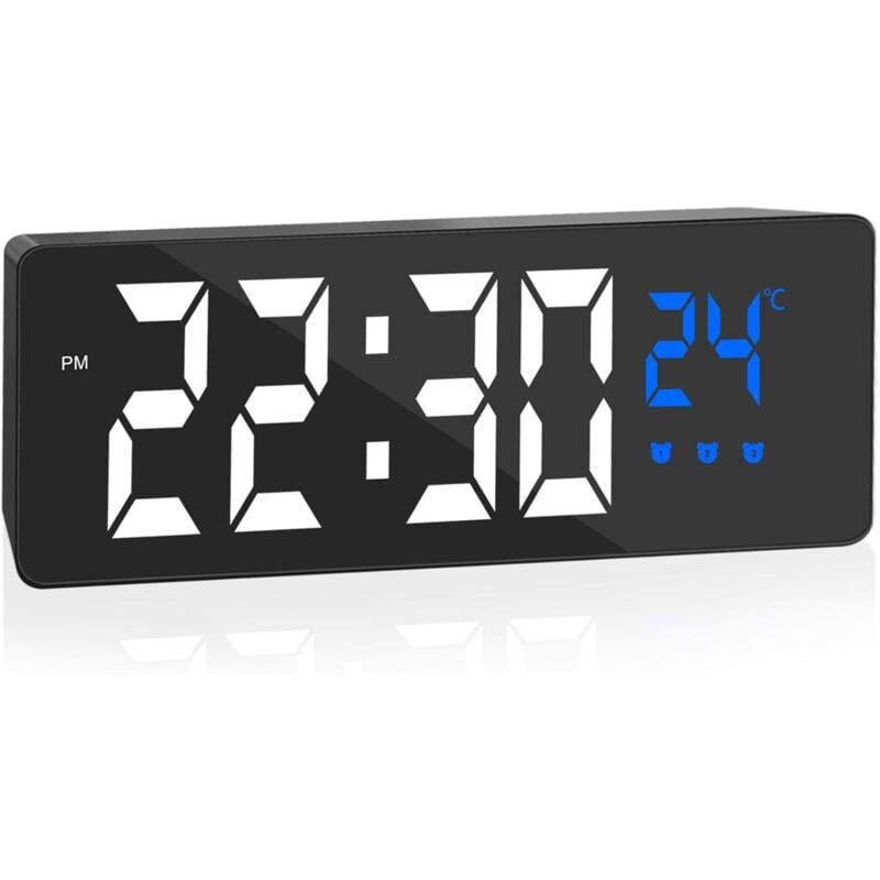 Digitaler Wecker, großer Bildschirm mit Temperaturanzeige, Nachttischuhr, USB-betriebener Wecker, Wecker mit 3 Schlummermodi, 12/24 Stunden,