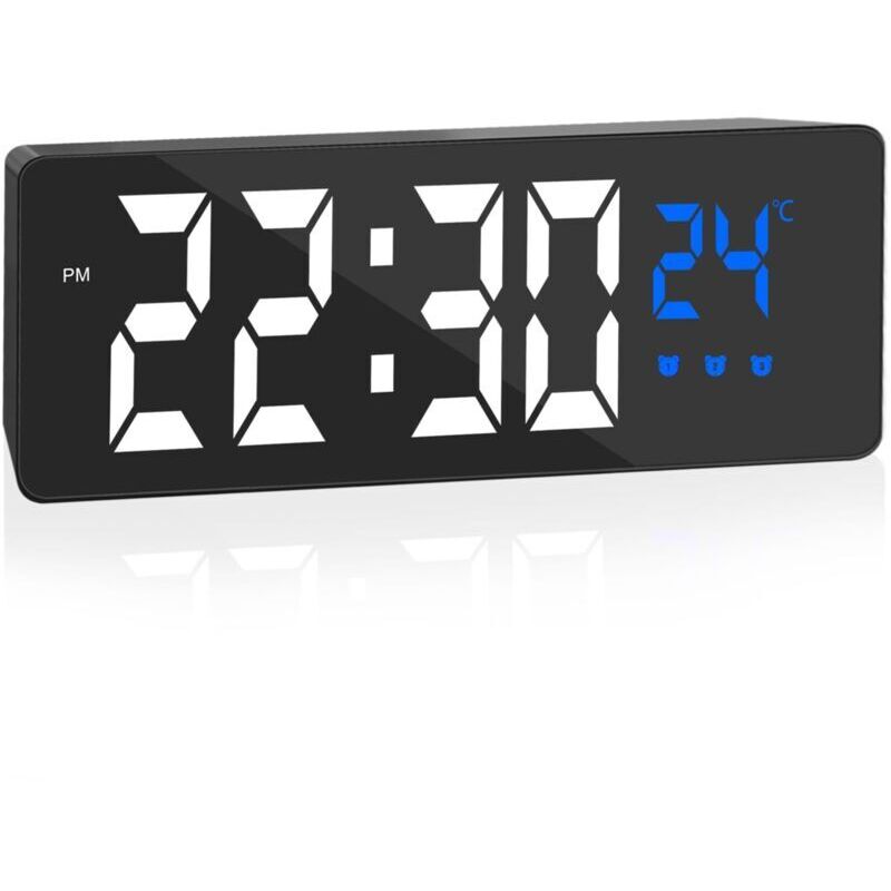 Digitaler Wecker, großes Display mit Temperaturanzeige, Nachttischwecker, USB-betriebener Wecker, Wecker mit 3 Schlummermodi, 12/24-Stunden-Anzeige,