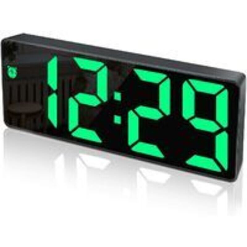 Odipie - Digitaler Wecker, großes LED-Display, Spiegeloberflächenuhr mit Schlummerfunktion und USB-Ladeanschluss, helligkeitsverstellbarer Wecker für