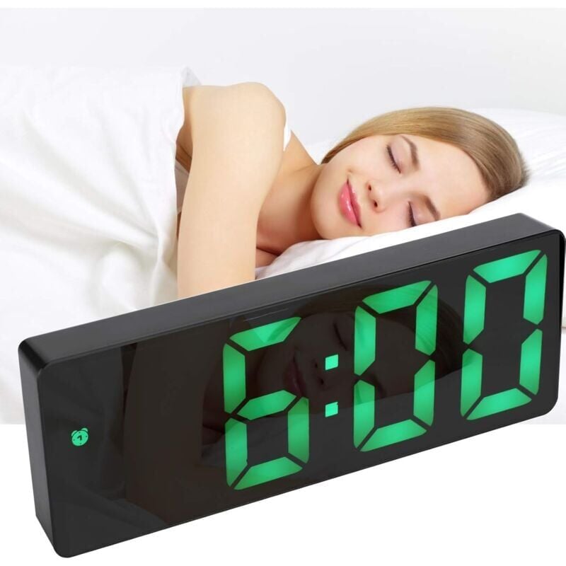 SNQ - Digitaler Wecker, großes LED-Display, Uhr mit Spiegeloberfläche, Schlummerfunktion und USB-Ladeanschluss, einstellbare Helligkeit, Wecker für