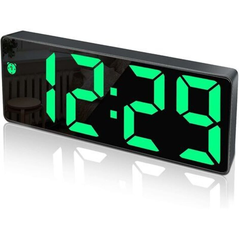 Digitaler Wecker, großes LED-Display, Uhr mit Spiegeloberfläche, Schlummerfunktion und USB-Ladeanschluss, einstellbare Helligkeit, Wecker für