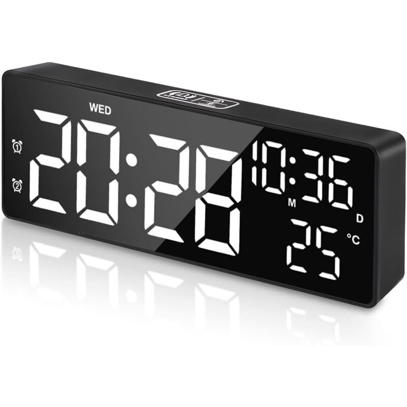 Digitaler Wecker, LED Wecker Digital mit Großen Temperaturanzeige, Tischuhr mit 2 Alarmen, Digital Uhr Typ-C Netzbetrieben, Nachttischuhr mit