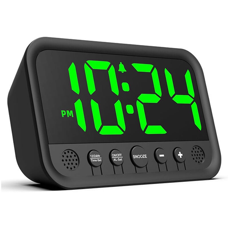Digitaler Wecker mit grüner LED-Anzeige fürs Schlafzimmer, lauter Wecker für Langschläfer, Plug-in-Wecker mit einstellbarer Lautstärke, Helligkeit,