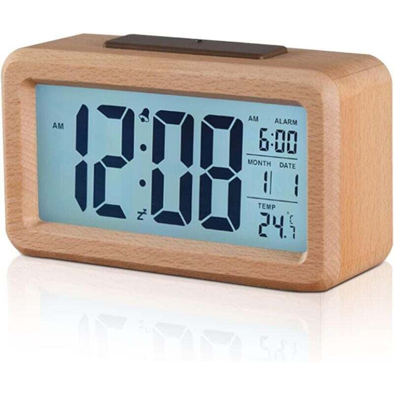 Digitaler Wecker, Nachttischuhr, digitaler Wecker aus Holz, LED-Digitaluhr, Digitaluhr, LED-Wecker mit Zeit-, Datums-, Temperaturanzeige, Nachtlicht