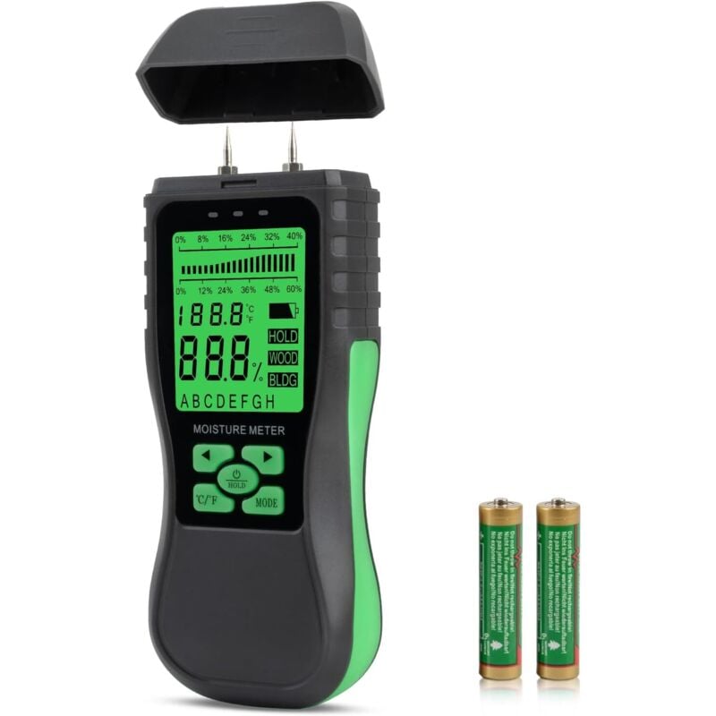 Digitales Holzfeuchtemessgerät, Baustofffeuchtetester, Punktfeuchtemessgerät für Wände, Mauerwerk, Beton, Karton, Papier, Brennholz