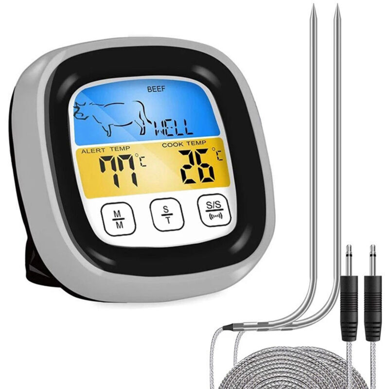 Digitales Küchenthermometer für Fleisch, Edelstahl, wasserdicht, Temperaturfühler für Fleisch, Backofen, Grill