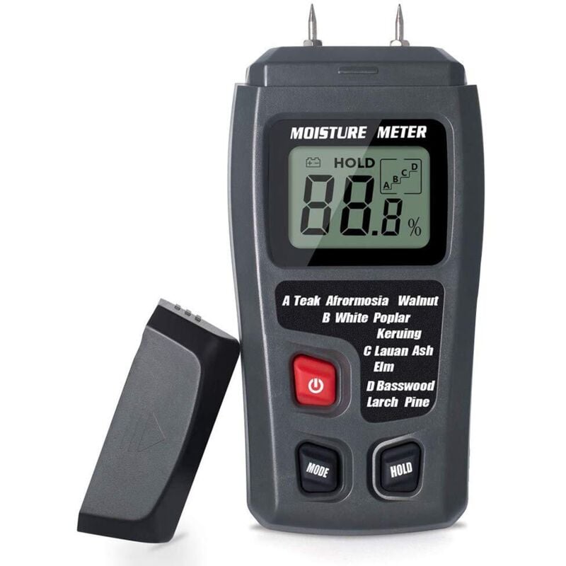 Digitales LCD-Feuchtigkeitsmessgerät mit 2 Prüfstiften zur genauen Messung des Wasseranteils in Wänden, Kaminholz, Bauholz, Brennholz, Fußböden,