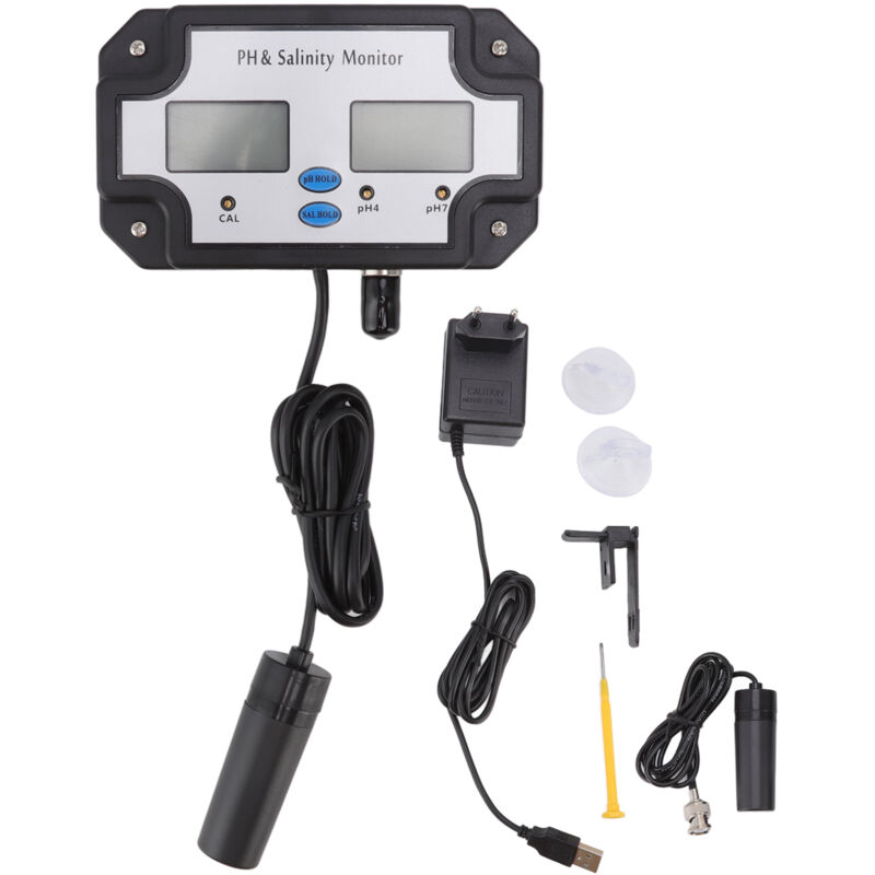 Digitales Wasserqualitätsmessgerät, PH-Wert, Salzgehalt, 2-in-1-Messgerät zur kontinuierlichen Überwachung für Schwimmbäder, Gartenarbeit,
