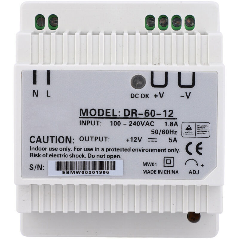 DIN-Schienen-Netzteil 1 Stück DR-60-12 Einzelausgang DIN-Schienen-Netzteil Spannungswandler LED-Anzeige 60W Geeignet für industrielle LED-Beleuchtung