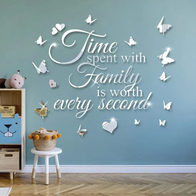 DIY 3D Schmetterlings-Spiegel-Wandaufkleber, Wandtattoos, Wanddekoration für Kinderzimmer, Babyzimmer, Wohnzimmer, Schlafzimmer, Küche (Silber)