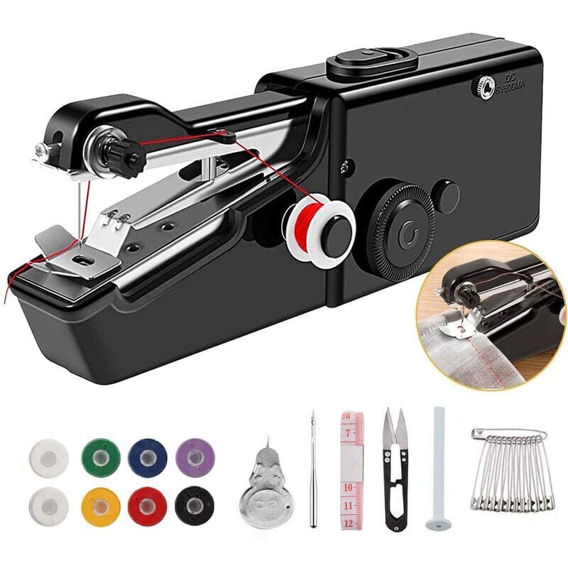 DIY-Nähmaschine (schwarz), tragbare Mini-Nähmaschine mit wiederaufladbarem Kabel, geeignet zum Nähen, für DIY-Nähwerkzeuge, Kleidung, Stoffe, Vorhänge