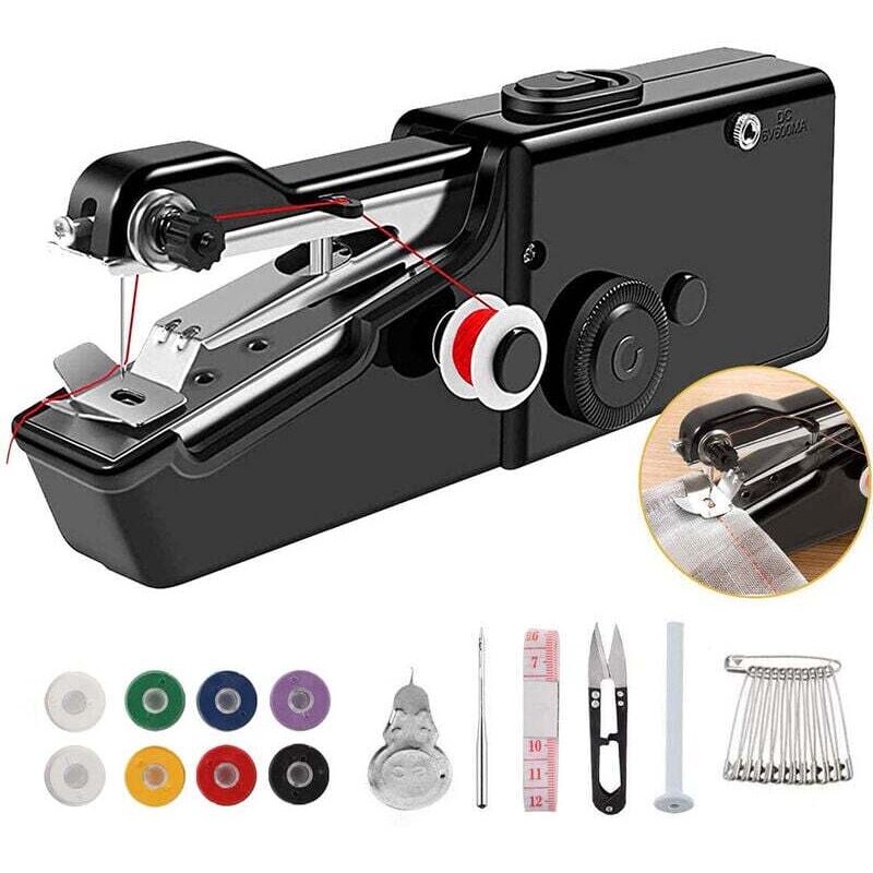 DIY-Nähmaschine (schwarz), tragbare Mini-Nähmaschine mit wiederaufladbarem Kabel, geeignet zum Nähen, für DIY-Nähwerkzeuge, Kleidung, Stoffe, Vorhänge