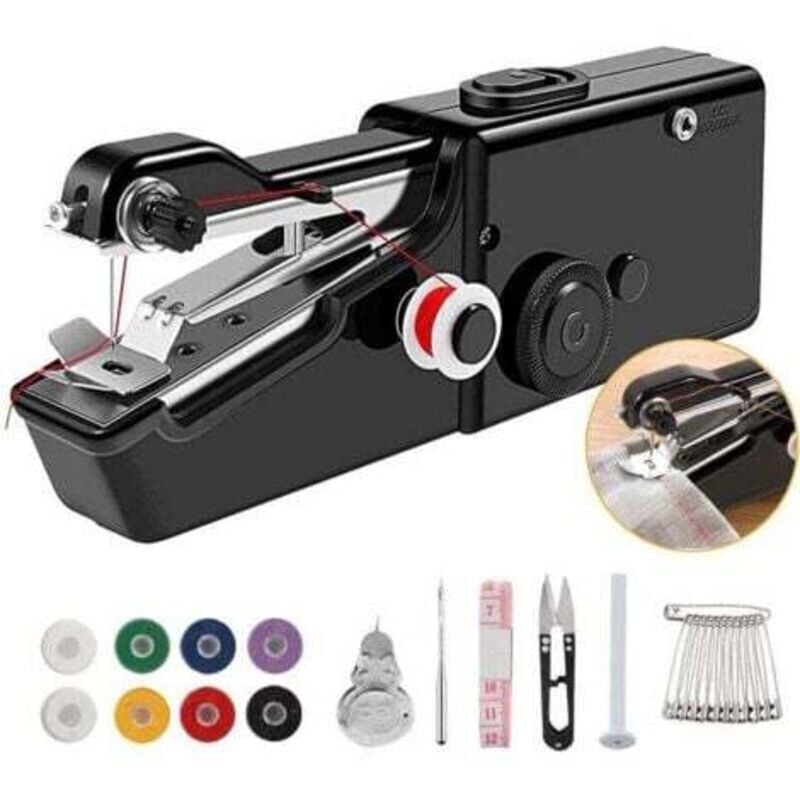 DIY-Nähmaschine (schwarz), tragbare Mini-Nähmaschine mit wiederaufladbarem Kabel, geeignet zum Nähen, für DIY-Nähwerkzeuge, Kleidung, Stoffe, Vorhänge