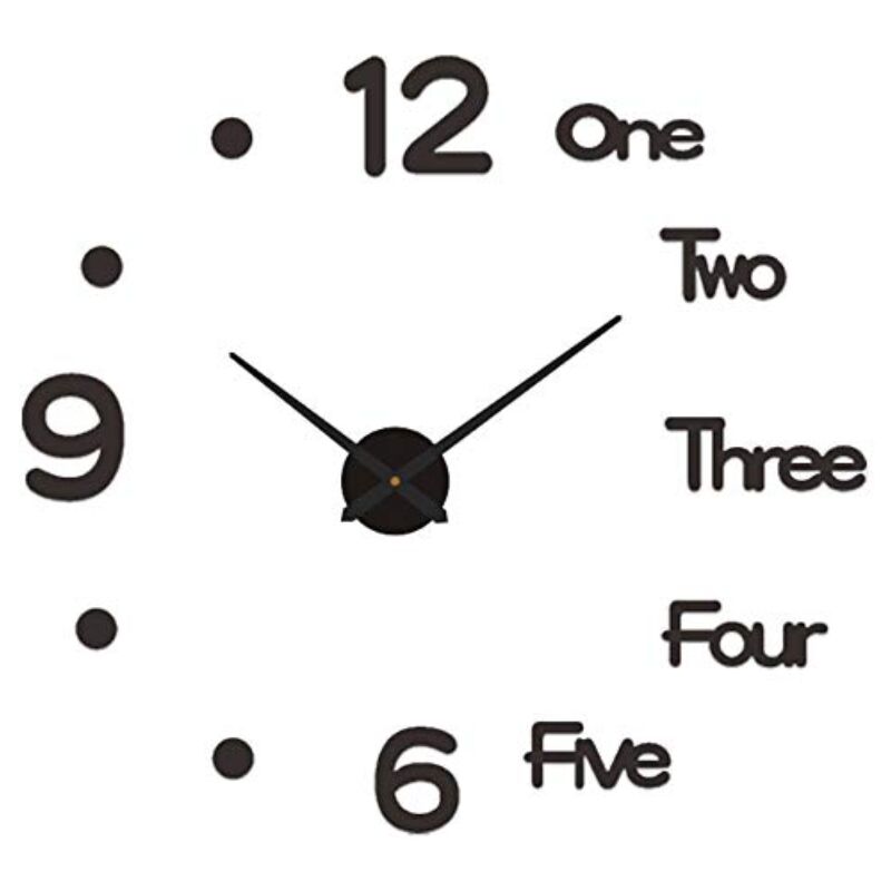 Mumu - DIY-Wanduhr, Größe: 30 cm, moderne Mode-Wanduhr, rahmenlose Wanduhr, 3D-Spiegelaufkleber, Heimdekoration, stumme Wanduhr (schwarz)
