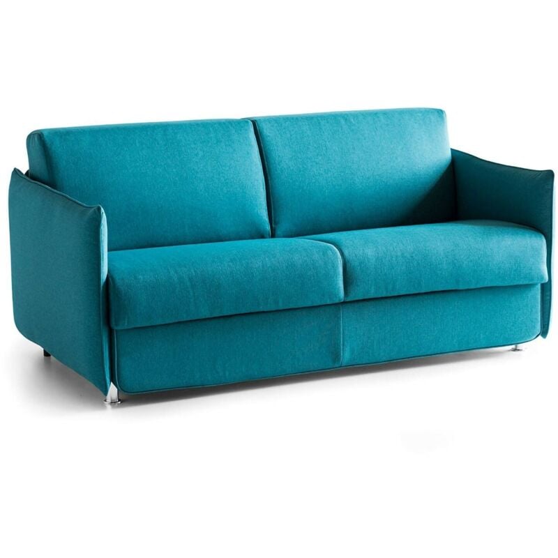 Dmora - 2-Sitzer Schlafsofa Trissino, Schlafsofa fürs Wohnzimmer, gepolstert, abnehmbar, 100 % Made in Italy-Qualität, 180x95 h90 cm, Hellblau