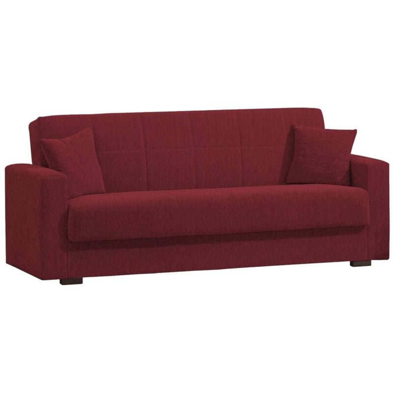 Dmora Schlafsofa Pinto, Lineares 3-Sitzer-Container-Schlafsofa, Wohnzimmersofa aus gepolstertem Stoff mit Klick-Klack-Öffnung, Cm 212x80h87, Rot
