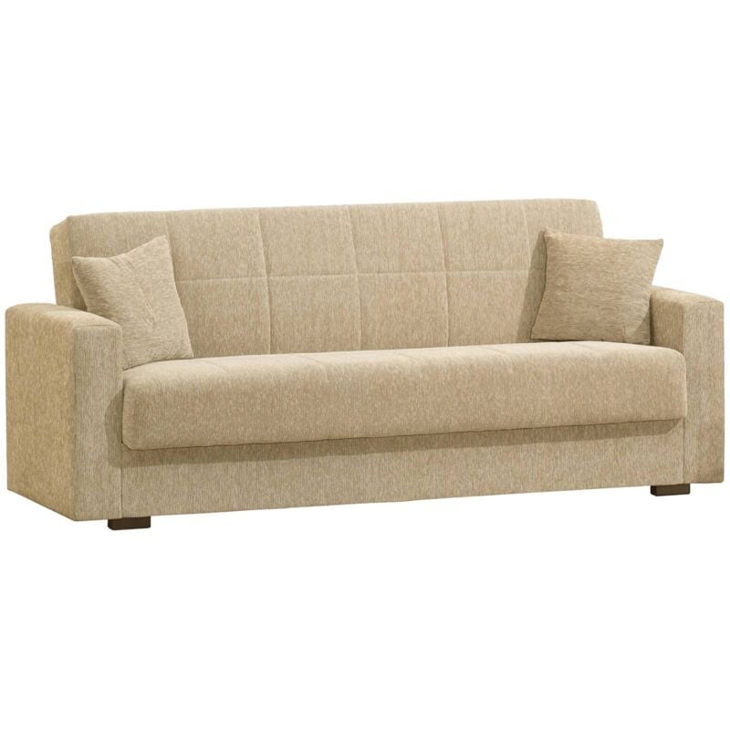 Schlafsofa Pinto, Lineares 3-Sitzer-Container-Schlafsofa, Wohnzimmersofa aus gepolstertem Stoff mit Klick-Klack-Öffnung, Cm 212x80h87, Blau - Dmora