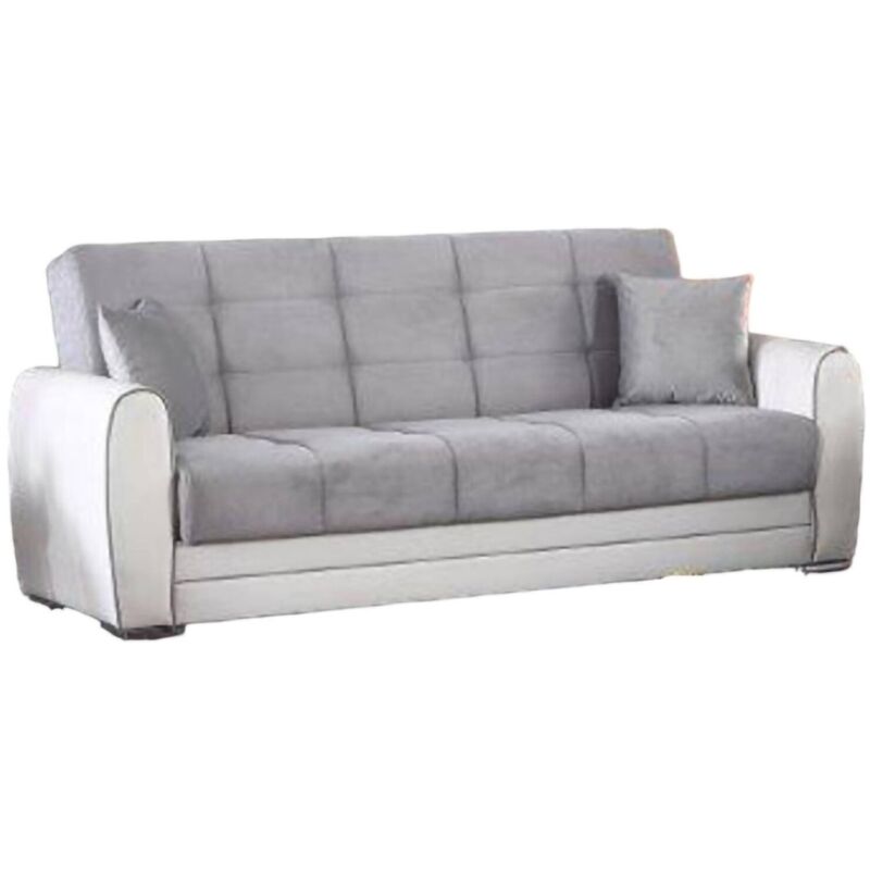 Schlafsofa Luis, 3-Sitzer-Container-Schlafsofa aus Kunstleder und Stoff, Wohnzimmersofa aus gepolstertem Stoff mit Klick-Klack-Öffnung, Cm 220x84h91,