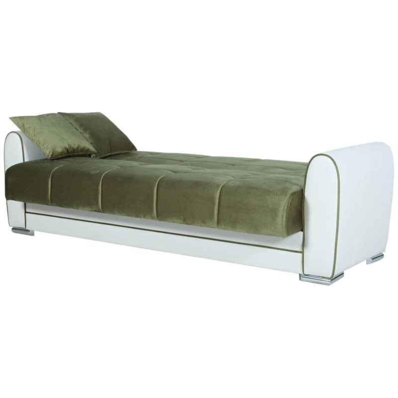 Schlafsofa Dgirou, 3-Sitzer-Container-Schlafsofa aus Kunstleder und Stoff, Wohnzimmersofa aus gepolstertem Stoff mit Klick-Klack-Öffnung, 220x84h91