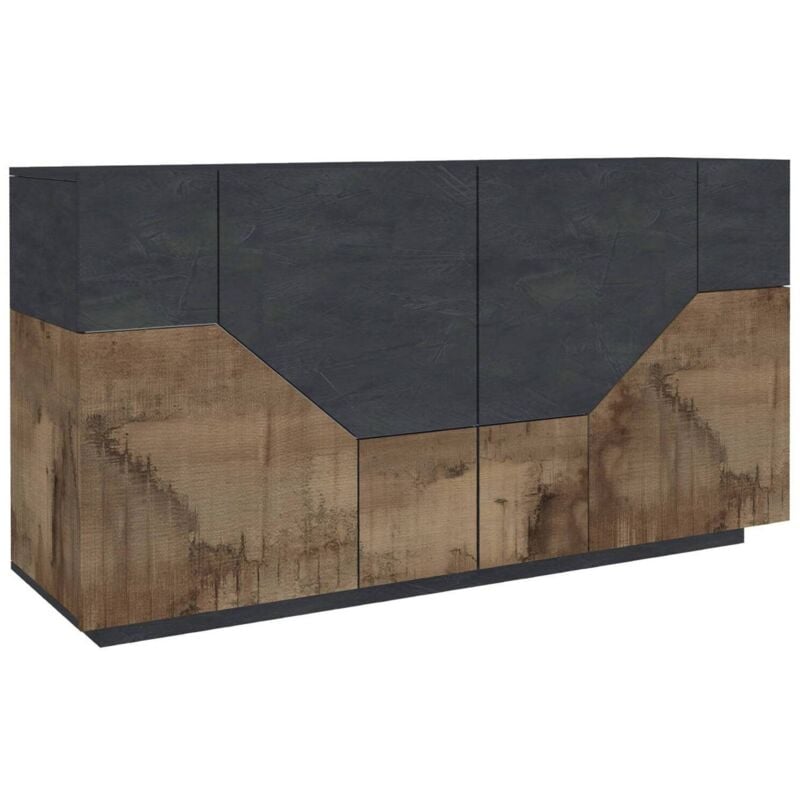 Kommode Dasllan, Küchen-Sideboard mit 4 geometrischen Türen, Wohnzimmer-Buffet, Küchen-Sideboard, 100% Made in Italy, cm 159x43h86, Schiefer und