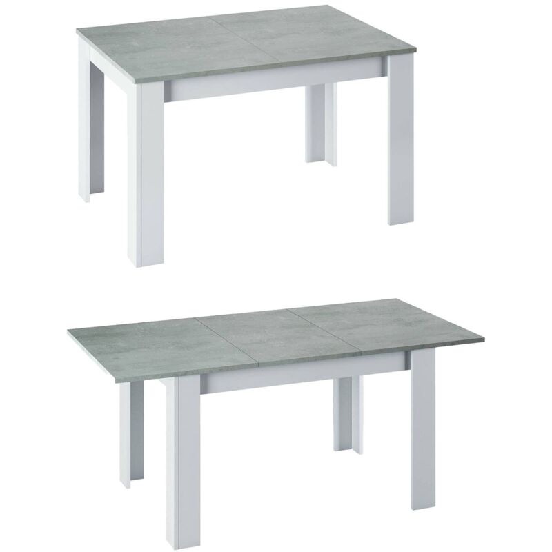 Ausziehbarer Tisch Midland, Ausziehbarer Esstisch, Ausziehbarer Esstisch mit Verlängerung, cm 140/190x90h78, Zement und Weiß - Dmora