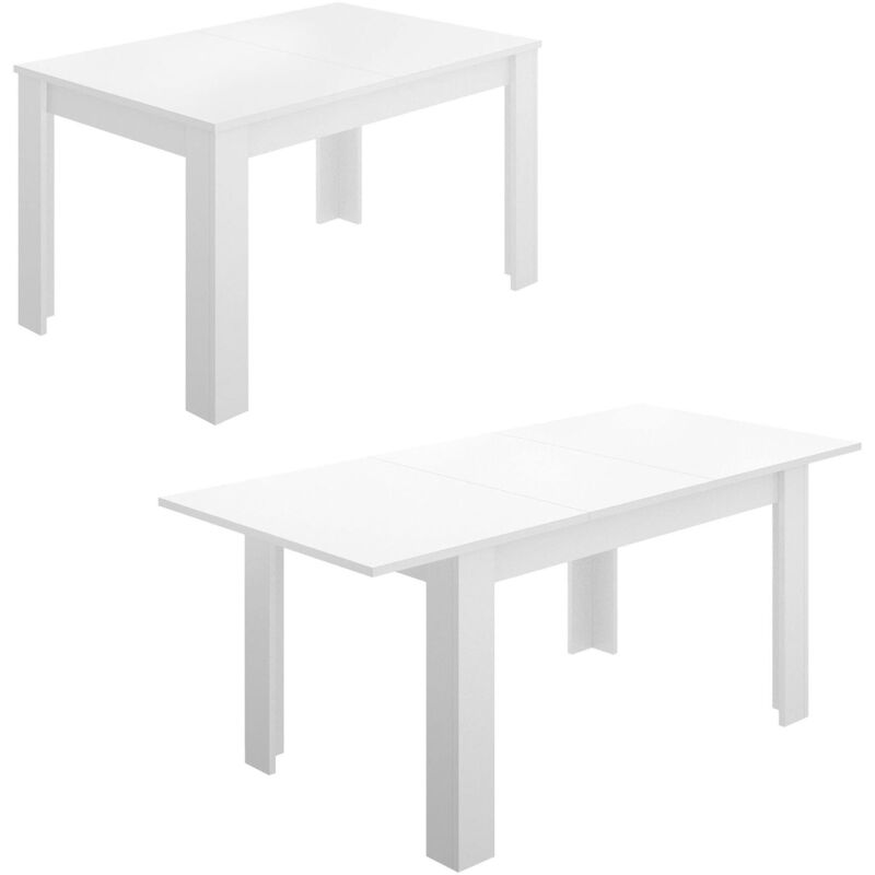 Ausziehbarer Tisch Midland, Ausziehbarer Esstisch, Ausziehbarer Esstisch mit Verlängerung, cm 140/190x90h78, Glänzend weiß - Dmora