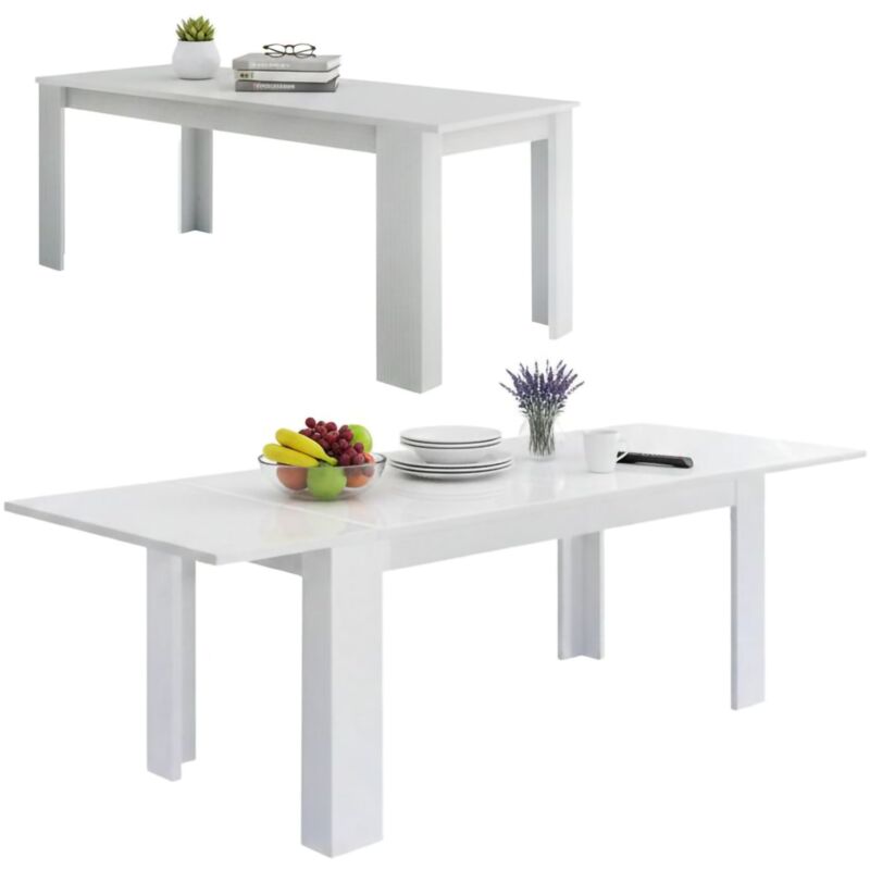 Ausziehbarer Esstisch Dkofle, Ausziehbare Konsole für bis zu 10 Sitzplätze, ausziehbare Konsole 100 % Made in Italy, cm 140/190x90h75, Lärche weiß